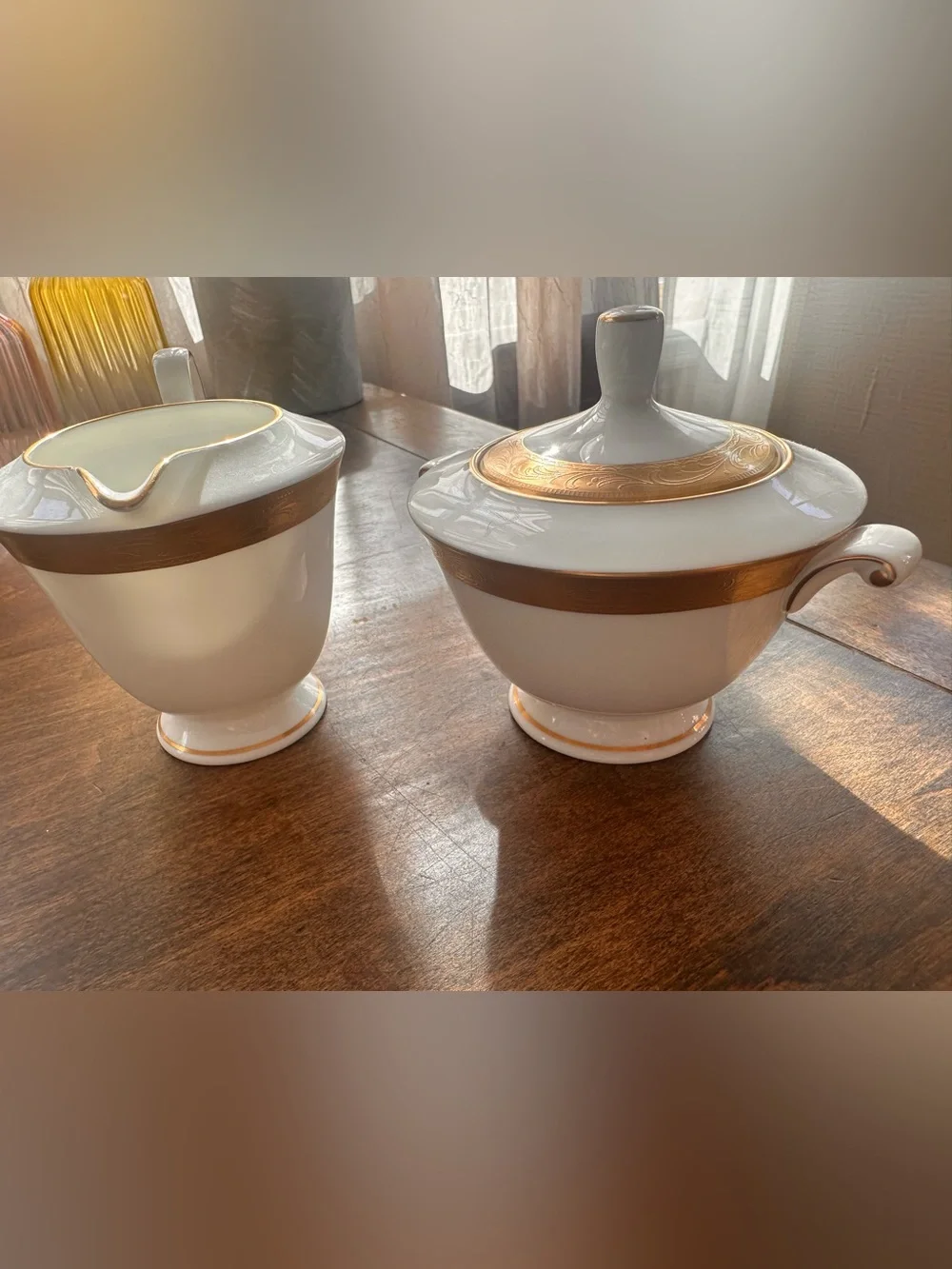 Mikasa Crown Jewel Gold Rim Sugar and Creamer Set